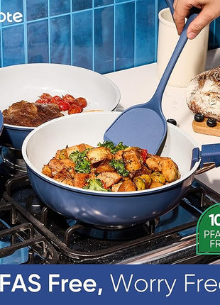 CAROTE 27pcs Ceramic Cookware Set Nonstick, Pots and Pans Set Non stick, Non Toxic Cookware, Dishwasher/Oven Safe, RV/Camping Cookware Set, Pan and Pot with Kitchen Utensils, Navy Blue