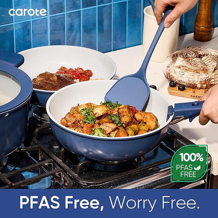 CAROTE 27pcs Ceramic Cookware Set Nonstick, Pots and Pans Set Non stick, Non Toxic Cookware, Dishwasher/Oven Safe, RV/Camping Cookware Set, Pan and Pot with Kitchen Utensils, Navy Blue