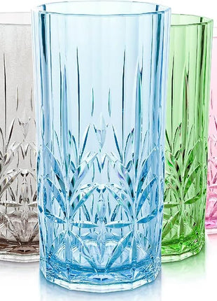 BELLAFORTE Shatterproof Tritan Tall Tumbler, Set of 4, 18oz - Myrtle Beach Glasses Drinking - Unbreakable Plastic Drinking Glasses for Gifting, Parties - BPA Free - Dishwasher Safe - Assorted