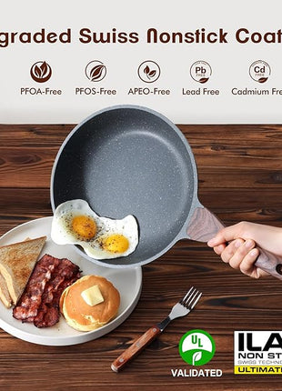SENSARTE Nonstick Frying Pan Skillet, Swiss Granite Coating Omelette Pan, Healthy Stone Cookware Chef's Pan, PFOA Free (8/9.5/10/11/12.5 Inch) (8 Inch)