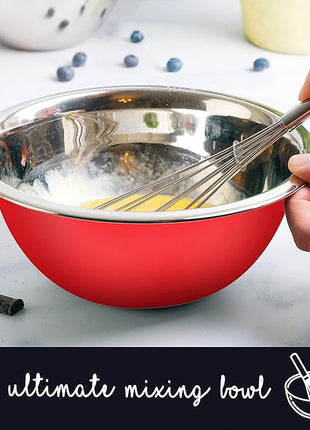 WHYSKO Meal Prep Stainless Steel Mixing Bowls Set, Home, Refrigerator, and Kitchen Food Storage Organizers | Ecofriendly, Reusable, Heavy Duty (Red)