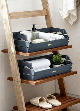 HABAU Wood Potato Onion Storage Bins - Wooden Stackable Produce Basket - Fruit Vegetable Storage for Kitchen Pantry Organization, Set 2 Pieces