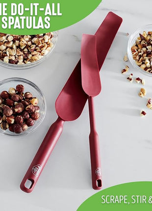 GreenLife Cooking Tools and Utensils, Easy Reach Silicone Spatula Set for Baking Mixing and Stirring, Heat and Stain Resistant, Dishwasher Safe, Red