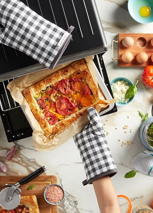 KitchenAid Gingham Oven Mitt 2-Pack Set, Charcoal Grey, 7"x13"