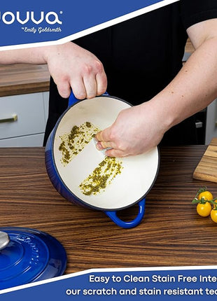 Cast Iron Pot with Lid – Non-Stick Ovenproof Enamelled Casserole Pot, Oven Safe up to 500° F – Sturdy Dutch Oven Cookware – Dark Blue, 5-Quart, 24cm – by Nuovva