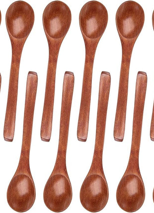 HANSGO 12PCS Small Wooden Spoons, 5 Inches Honey Spoon for Tea Coffee Jam Bath Sugar Salts Spices Condiment (Dark Brown)