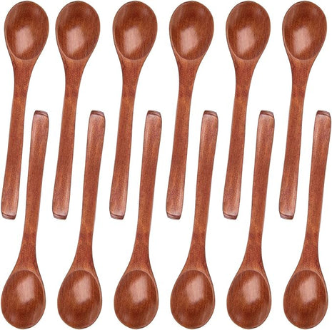 HANSGO 12PCS Small Wooden Spoons, 5 Inches Honey Spoon for Tea Coffee Jam Bath Sugar Salts Spices Condiment (Dark Brown)