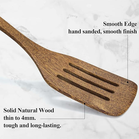 Wooden Spatula for Cooking 12 Inches Wood Spatula Slotted Turner Cooking Utensils for Nonstick Cookware, Kitchen Spatulas for Fish, Eggs, Pancakes, 2 Pack