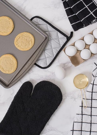 DII Basic Terry Collection 100% Cotton Quilted, Oven Mitt, Black, 2 Piece