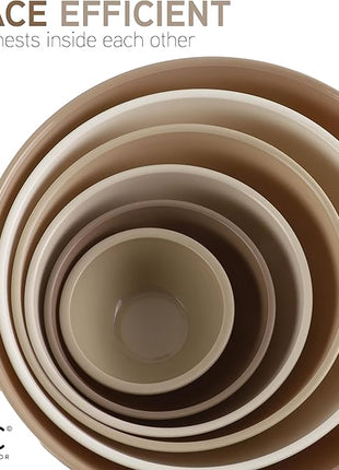 COOK WITH COLOR Mixing Bowls with TPR Lids - 12 Piece Plastic Nesting Bowls Set includes 6 Prep Bowls and 6 Lids, Microwave Safe (Brown)