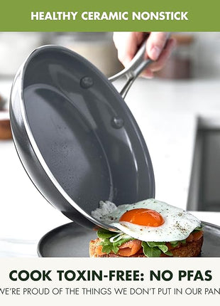 GreenPan Swift Healthy Ceramic Nonstick, 8" Frying Pan Skillet, Stainless Steel Handle, PFAS-Free, Dishwasher Safe, Oven Safe, Black