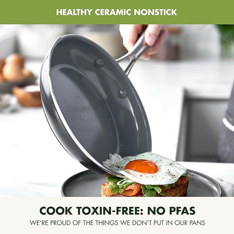 GreenPan Swift Healthy Ceramic Nonstick, 12" Frying Pan Skillet with Lid, Stainless Steel Handle, PFAS-Free, Dishwasher Safe, Oven Safe, Black