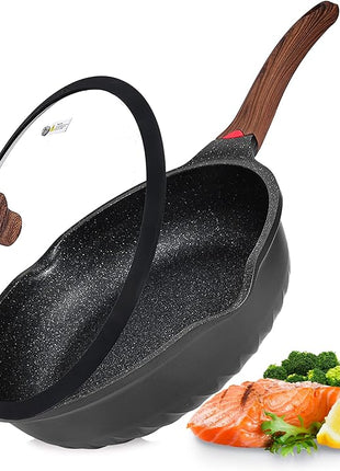 Vinchef Nonstick Deep Frying Pan Saute Pan with Lid, 12in/5.5Qt Fry Pan, German 3C+ Ceramic Coating Technology, Heat Indicator, Induction Compatible