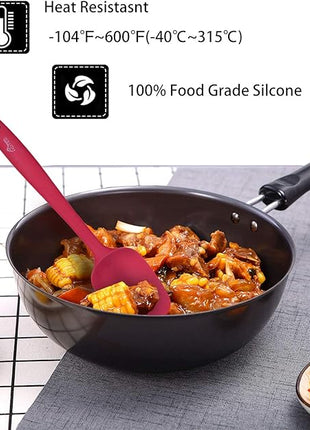 HOTEC Heat Resistant 600℉ BPA-Free Silicone Rubber Spatula Set, Kithchen Cooking Spatulas, Baking, Mixing, for Non Stick Cookware, Dishwasher Safe, Red Set of 5