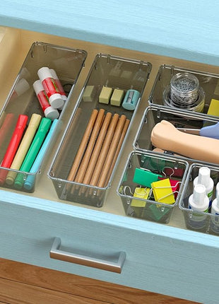 WOWBOX 9 Pack Clear Drawer Organizer Set, Acrylic Drawer Storage Trays, Storage Bins for Makeup, Cosmetics, Jewelries, Utensils, Gadgets, Office, Black
