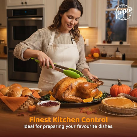 Popco 3 Piece Kitchen Tongs Set 7, 9, 12 Inch - Stainless Steel Nonstick Tongs with Silicone Tips - Heat Resistant and Dishwasher Safe for Cooking, Grilling, Salad, and Everyday Serving