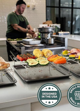 Ultra Cuisine Heavy Duty 3 Tiers, 16" x 10" Cooling Rack for Cooking and Baking - Professional Grade Premium 100% Stainless Steel Baking Rack & Wire Cooling Mesh - Dishwasher Safe - Pack 3