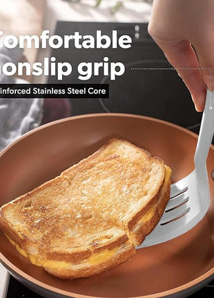 New DI ORO Seamless Series Moda 4-Piece Silicone Turner Spatula Set - 600°F Heat-Resistant Flexible Kitchen Spatulas for Nonstick Cookware - Flippers for Eggs & Pancakes - Utensils for Cooking (Stone)