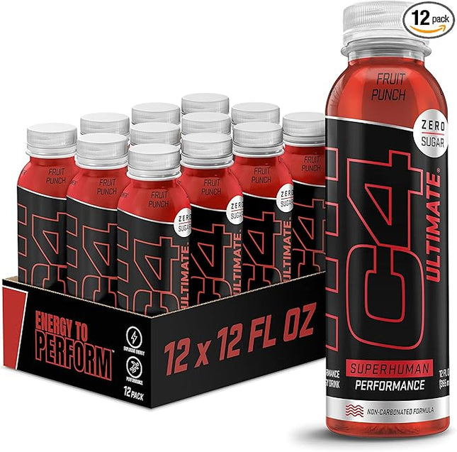 C4 Ultimate Non-Carbonated Zero Sugar Energy Drink, Pre Workout Drink + Beta Alanine, 12 Fl Oz (Pack of 12)
