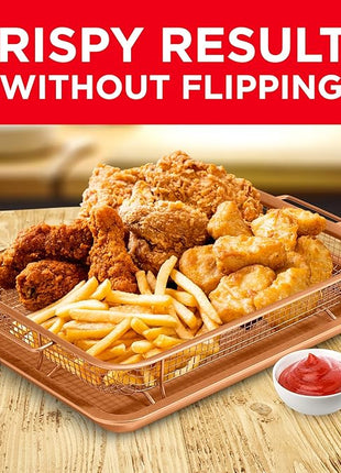 Air Fryer Tray Basket w/Elevated Mesh Great For Oven, For Baking & Crispy Foods, Dishwasher Safe,PTFE/PFOA/PFOS FREE Extra-large 9.5/''x13/'',Copper