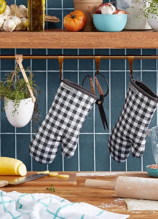 KitchenAid Gingham Oven Mitt 2-Pack Set, Charcoal Grey, 7"x13"