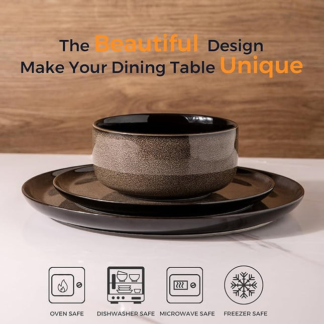 LERATIO Ceramic Dinnerware Sets for 4,Porcelain Plates and Bowls Sets,Microwave & Dishwasher & Oven Safe,Scratch Resistant Dishes Sets-Service for 4 (12pcs)-Mordern-coffee