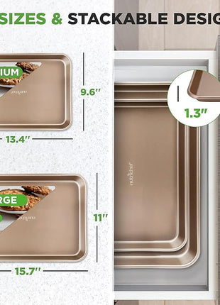 NutriChef 2 Piece Cookie Sheets for Baking, Nonstick Carbon Steel Baking Sheets - Durable, Thick, and Wrap Resistance, Easy to clean, Dishwasher & Oven Safe up to 450F