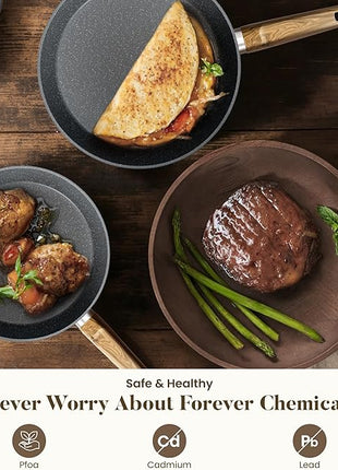 Kitchen Academy Induction Cookware Sets - 12 Piece Gray Cooking Pan Set, Granite Nonstick Pots and Pans Set