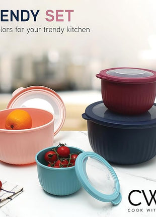 COOK WITH COLOR Prep Bowls with Lids- Wide and Deep Nesting Plastic Small Mixing Bowl Set with Lids, 8 Piece Set - Deep Bowls, Navy