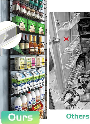 10-Tier Over The Door Pantry Organizer, Pantry Organization and Storage, Black Metal Hanging Adjustable Basket, Wall Spice Rack Seasoning Shelves, Home & Kitchen Essentials