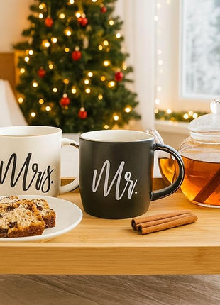 Triple Gifffted Mr and Mrs Coffee Mugs Couples Gifts Ideas for Christmas Wedding Anniversary Engagement Valentines,his Hers Present Husband Wife Him Her Men Women Bride Groom Newlyweds, Ceramic 380ml