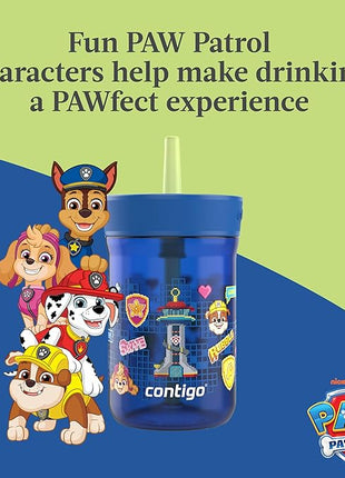 Contigo Leighton Kids Paw Patrol Plastic Water Bottle, Spill-Proof Tumblers with Straw, Dishwasher Safe, 14oz, Power Pups, Blue