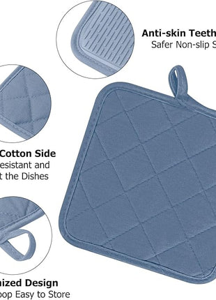 Oven Mitts and Pot Holders Set, Pack of 4, Heat Resistant Silicone Kitchen Mini Oven Mittens for 500 Degrees, Mini Oven Gloves and Hot Pads for Baking Grilling Barbecue Microwave Machine Washable