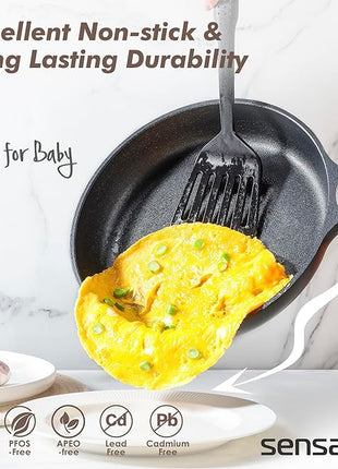 SENSARTE Pots and Pans Set Non stick, Non toxic Healthy Induction Cookware Set, 14 Pcs Non Stick Kitchen Cooking Set with Frying Pans Set & Saucepan, PFOA PFOS APEO Free, Black