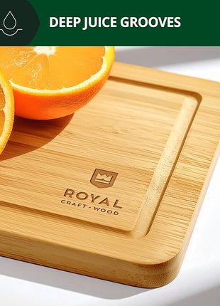 ROYAL CRAFT WOOD Wooden Cutting Boards for Kitchen Meal Prep & Serving - Premium Bamboo Wood Serving Board Set with Deep Juice Groove Side Handles - Charcuterie & Chopping Butcher Block for Meat