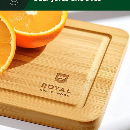 ROYAL CRAFT WOOD Wooden Cutting Boards for Kitchen Meal Prep & Serving - Bamboo Wood Serving Board Set with Deep Juice Groove Side Handles - Charcuterie & Chopping Butcher Block for Meat