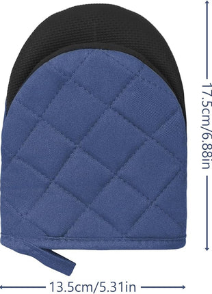 1 Pair Short Oven Mitts, Heat Resistant Silicone Kitchen Mini Oven Mitts for 500 Degrees, Non-Slip Grip Surfaces and Hanging Loop Gloves, Baking Grilling Barbecue Microwave Machine Washable