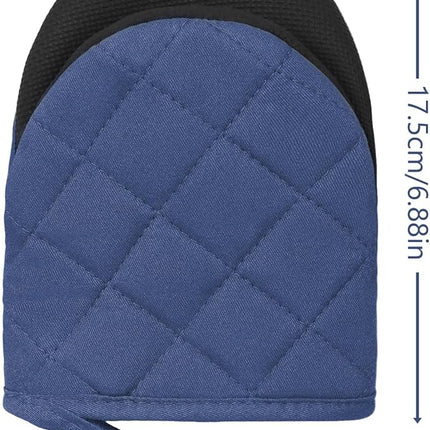 1 Pair Short Oven Mitts, Heat Resistant Silicone Kitchen Mini Oven Mitts for 500 Degrees, Non-Slip Grip Surfaces and Hanging Loop Gloves, Baking Grilling Barbecue Microwave Machine Washable