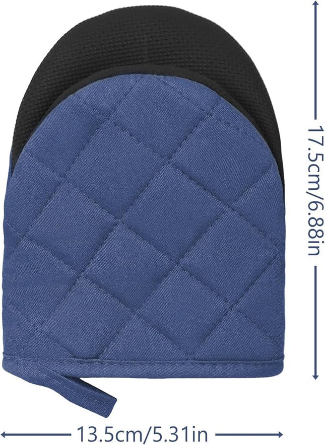 1 Pair Short Oven Mitts, Heat Resistant Silicone Kitchen Mini Oven Mitts for 500 Degrees, Non-Slip Grip Surfaces and Hanging Loop Gloves, Baking Grilling Barbecue Microwave Machine Washable