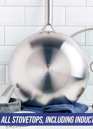 Blue Diamond Cookware Tri-Ply Stainless Steel Ceramic Nonstick, 7 Piece Cookware Pots and Pans Set, PFAS-Free, Multi Clad, Induction, Dishwasher Safe, Oven Safe, Silver