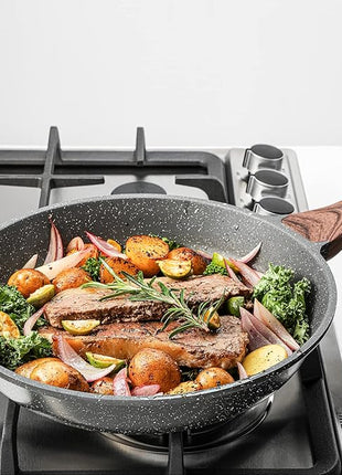 SENSARTE Nonstick Frying Pan Skillets, Swiss Granite Coating Omelette Pans, Healthy Cookware Chef's Pan, Free of Intentionally Added PFOA (9.5+11+12.5 Inch)