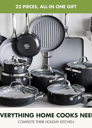 GreenPan 22 Piece Valencia Pro Ceramic Nonstick Cookware Set, PFAS-Free, Induction Ready, Hard Anodized Pots & Pans with Lids, Compatible on All Cooktops, Dishwasher & Oven Safe, Gray