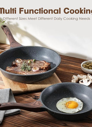 SENSARTE Nonstick Frying Pan Skillets, Swiss Granite Coating Omelette Pans, Healthy Cookware Chef's Pans, Free of Intentionally Added PFOA (8+10 Inch)