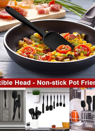 Silicone Spatula Set of 7, P&P CHEF Heat-Resistant Rubber Spatulas Kitchen Utensils Set for Non-stick Cooking Baking Mixing, Seamless & Flexible Design, Dishwasher Safe, Black