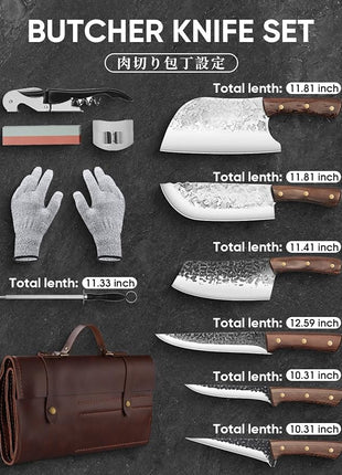 DRAGON RIOT Chef Butcher Knife Set for Meat Cutting with Roll Bag, 12 PCS Japanese Forged Chef Knives Set for Men and Women Gift for Men