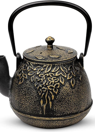 Tea Kettle, Toptier Japanese Cast Iron Tea Kettle for Stove Top, Stovetop Safe Cast Iron Teapot with Infusers for Loose Tea, 40 Ounce (1200 ml), Black