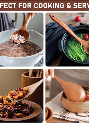 FJNATINH Wooden Spoons for Cooking, 8 Pcs Nonstick Wooden Cooking Utensils Set,Nonstick Natural and Healthy Kitchen Utensil（8 Pcs）