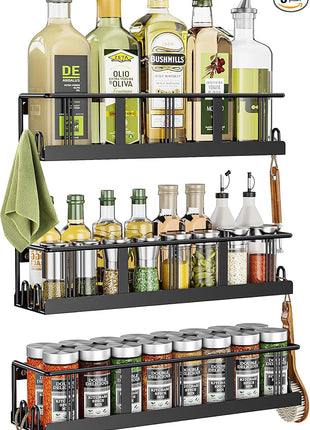 Spice Rack Wall Mounted 3 Pack, Space-Saving Spice Organizer for Spice Jars and Seasonings,Screw or Adhesive Hanging Spice Rack Organizer for Your Kitchen Cabinet,or Pantry Door