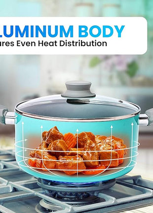 Mueller 16-Piece Non-Stick Stone Cookware Set with Steamer and Glass Lids, Turquoise