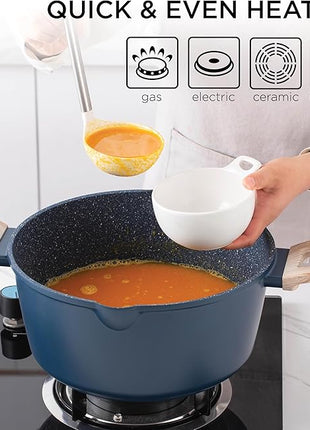 Country Kitchen Non-Stick Cast Aluminum Cookware Set - Durable Kitchen Cookware for Everyday Cooking, Navy Round Handle, 11 Pc.